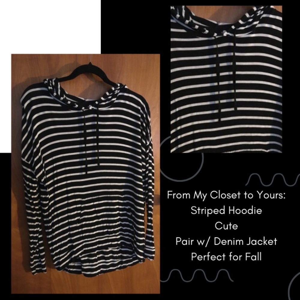 Black and White Striped Long Sleeved Hoodie